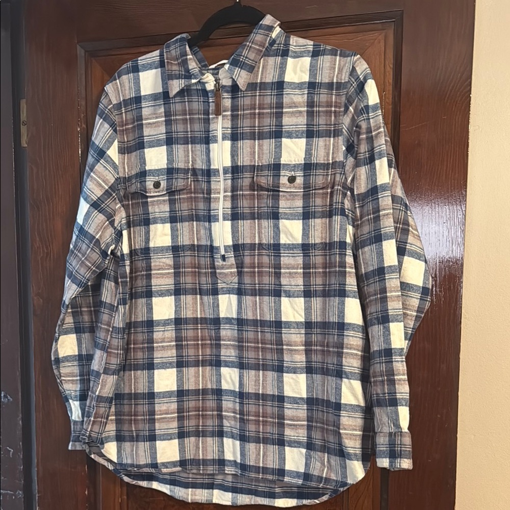 L.L. Bean Blue and White Plaid Women's Sweater